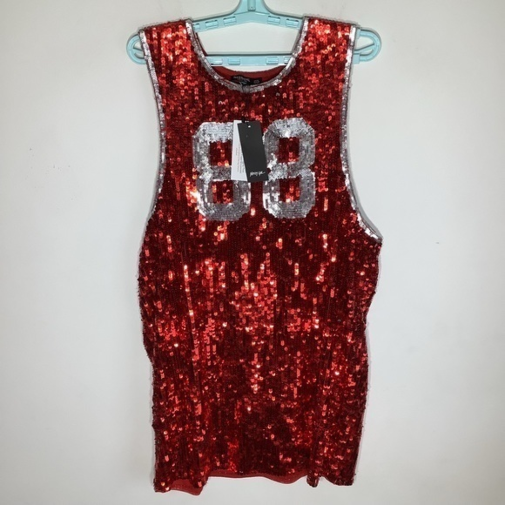 Nasty Gal Collection Womens Sequin Varsity Vest Dress Red Sz 14 NWT.
